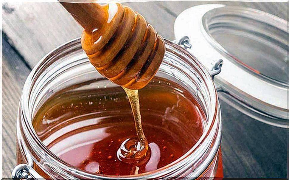 Honey in a jar.