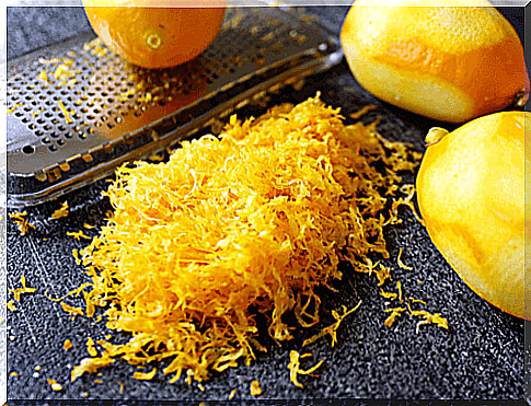 Lemon peel is grated