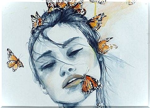 Woman and butterflies