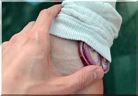 An onion slice tucked into a sock