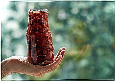 A jar of dried products