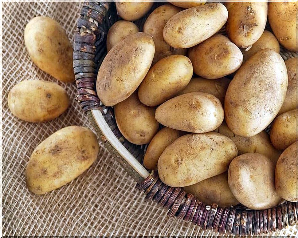 A basket of potatoes.