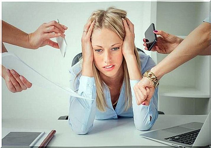 Stressed woman at work